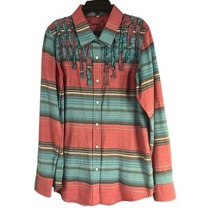 Sherry Cervi by Resistol Red and Teal Plaid Snap-Up Western Rodeo Shirt Sz S
